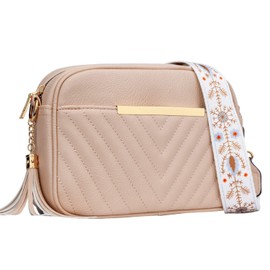 KKXIU Quilted Small Crossbody Bag for Women and Teen Girls Stylish Shoulder Purse with Wide Strap (A-Pink)
