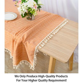 ShinyBeauty Square Tablecloth Cotton Linen Tablecloth Wrinkle Resistant Dust-Proof Table Cloth Washable Lattice Stripe Table Cover 55"x55" Coral Solid Embroidery Tassel Tablecloth Decorations Kitchen