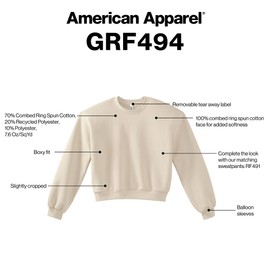 American Apparel Women's Large Reflex Fleece Crewneck Sweatshirt, GRF494AA, Bone