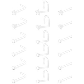 FECTAS 20G Clear Nose Studs for Work Bioflex Plastic Nose Rings for surgery Nostril Piercing Retainers Star Heart Flat Top