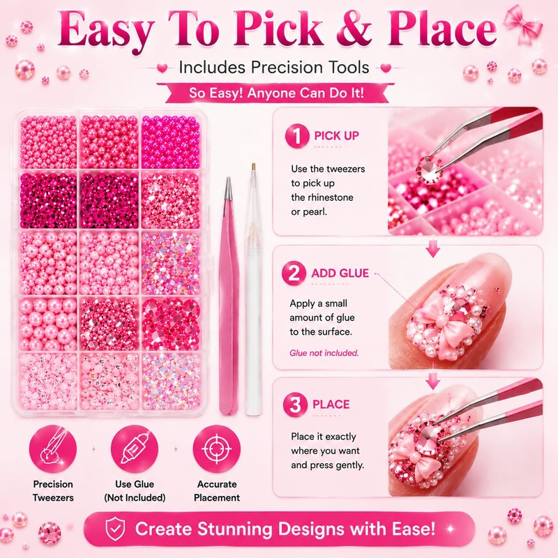 12000 Pcs Bedazzling Kit, Pink Rhinestones, Gems for Bedazzling