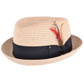 MAZ Unisex Paper Straw Pork Pie Hat Crushable Summer Trilby with Band and Adjustable Sweatband Natural