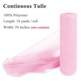Soft Pink Tulle Fabric Rolls 54 Inch x 10 Yards Large Mesh Tull Bolt for Wedding, Garden Netting, Tutu Skirt, Party Decoration and Craft Supplies