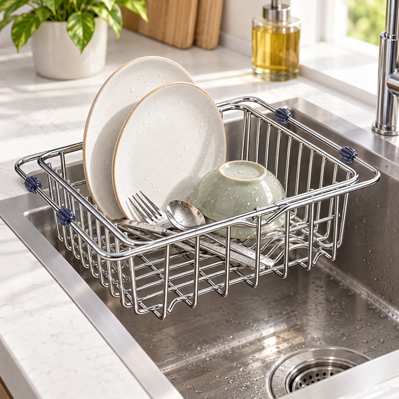 Expandable Stainless Steel Sink Drainer Basket for Washing Produce –