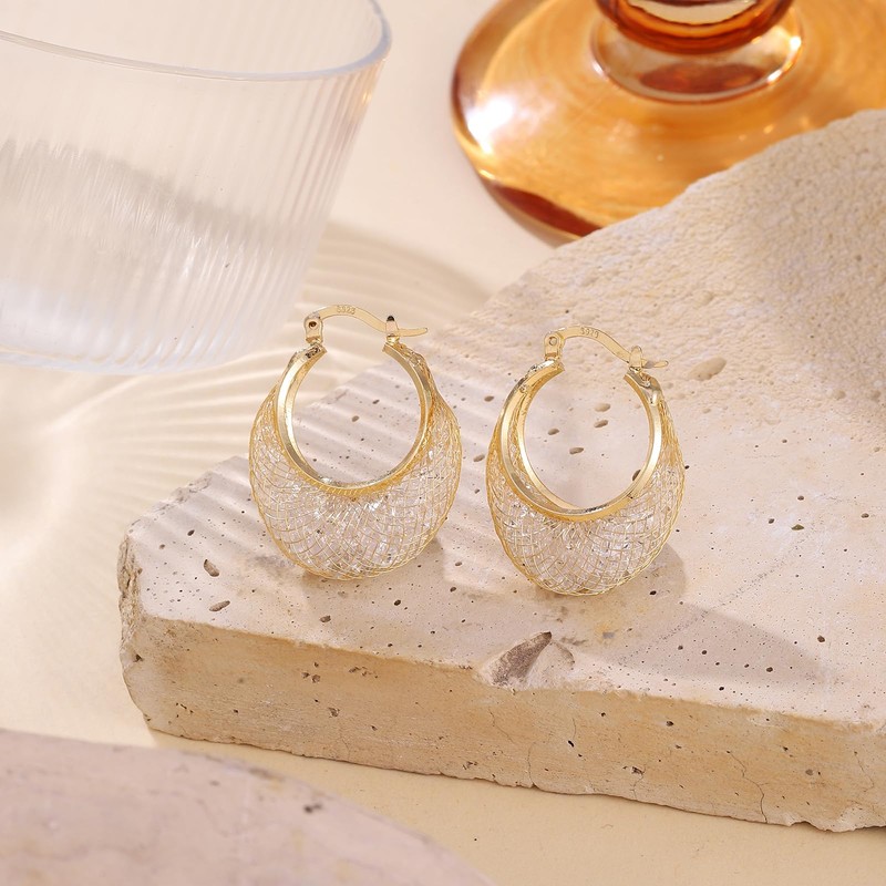SayovatBek 14K Gold Plated 23–25mm Lightweight Mesh Hoop Earrings for
