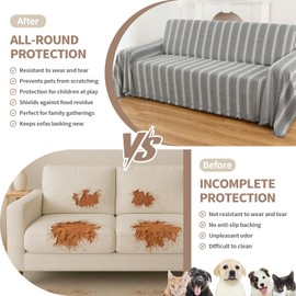 KaviKon Couch Cover for Dogs, Boho Sofa Covers for 3 Cushion Couch, Chenille Sofa Slipcover for Pets Washable, L-Shape Sectional Loveseat Cover Soft Throw Blankets with Tassels(71x118,Striped Grey)
