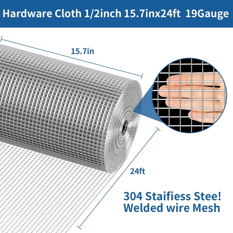 apbgwj 304 Stainless Steel Welded Wire Mesh, 1/2 inch Hardware