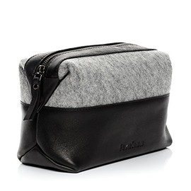 FEYNSINN Berlin Oslo Men's Toiletry Bag Made of Felt and Leather, Large Wash Bag for Men and Women, Black Handmade, black / grey, Toiletry bag