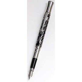 Etched Fountain Pen in Celtic Birds Design in Black and Silver Colours