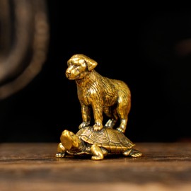 CHOVY Retro Handcrafted TurtleTop Pup Statue - 100% Solid Brass Desk Decor | Vintage Style Collectible Art Piece for Home & Office | Unique Gift for Animal Lovers, Elegant Tabletop Sculpture