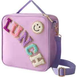 Insulated Lunch Bag With Adjustable Shoulder Strap,  Lunch Box Large Insulated Lunch Bag Reusable Lunch Tote Bag with Smiley LunchBag for Girls School Travel Picnic (Purple) - Color: pink