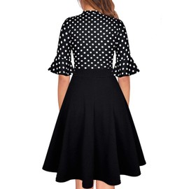 Work Dresses for Women 2025 Professional Trendy Spring Summer Business Casual Office Workwear Ladies 1950s Vintage A Line Polka Dot Patchwork Knee Length Dress XL 1X