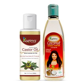 KAZIMA Combo of Castor Oil and Coconut Herbal Hair Oil - 100% Pure & Undiluted Carrier Oil for Hair and Skin, 100 ml each