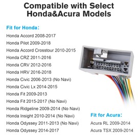 Zenoruslky Car Radio Wiring Harness Antenna Adapter Kit, 24Pin Stereo Wire Harness Aftermarket Radio Connector Plug Compatible with Honda Accord Civic CRV Fit Insight Odyssey Pilot Ridgeline 10-15