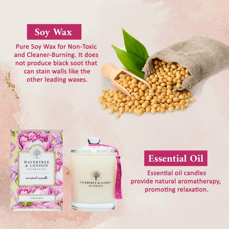Wavertree & London Organic Pink Peony Scent Soy Wax Candle