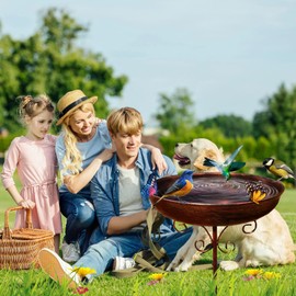 Metal Bird Bath Bowl, Vintage Freestanding Birdbath, Outside Heavy Duty Garden Birdfeeder Stake Decoration, Sturdy Garden Birdbath, for Outdoors Patio Yard Lawn Wild Bird Watcher Bird Lovers