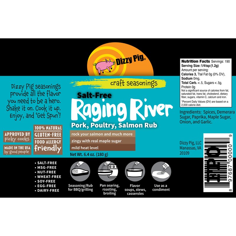 Dizzy Pig Salt-Free Raging River Salmon Seasoning Rub (8oz Shaker)