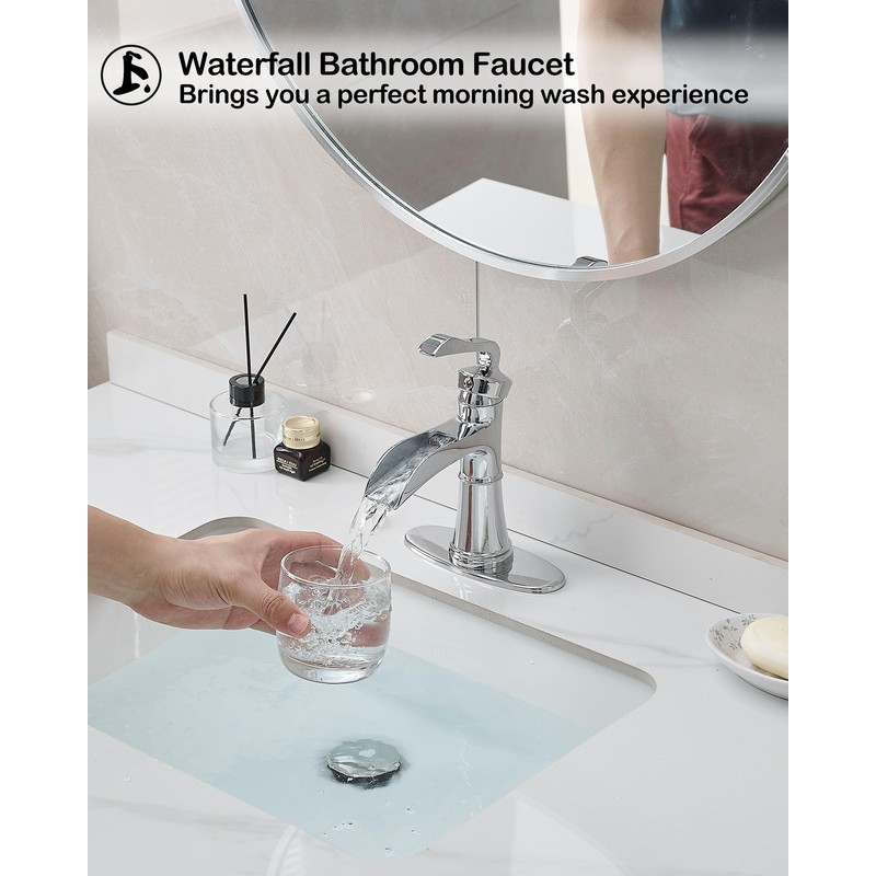 HEYMYTAP Brass Chrome Bathroom Faucet Single Handle, Bathroom Faucets One