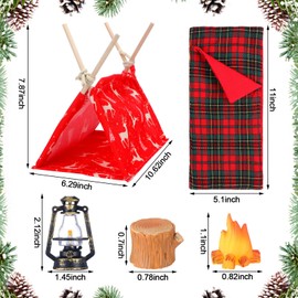 Meooeck 6 Pieces Christmas Elf Set Including 2 Holiday Elf Doll Clothes Outfit, and 4 Elf Doll Novelty Elf Accessories for Kid (Camping)