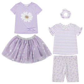 BTween Girls 4 Pack Floral Fashion Summer Clothes Set - Tutu Skirt Tank Top Short Sleeve and Biker Shorts