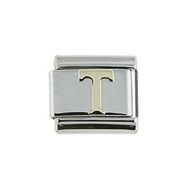 Sabrina Silver Stainless Steel 18k Gold Italian Charm Initial Letter T for Italian Charm Bracelets