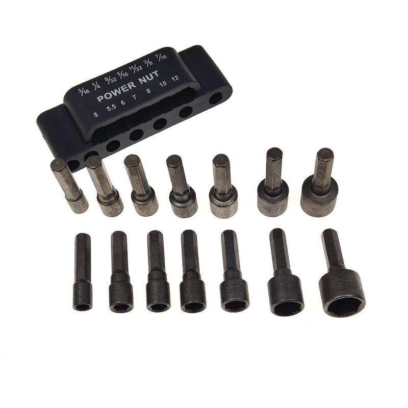 Hyshina 14-Piece Power Nut Driver Bit Set, Metric & SAE