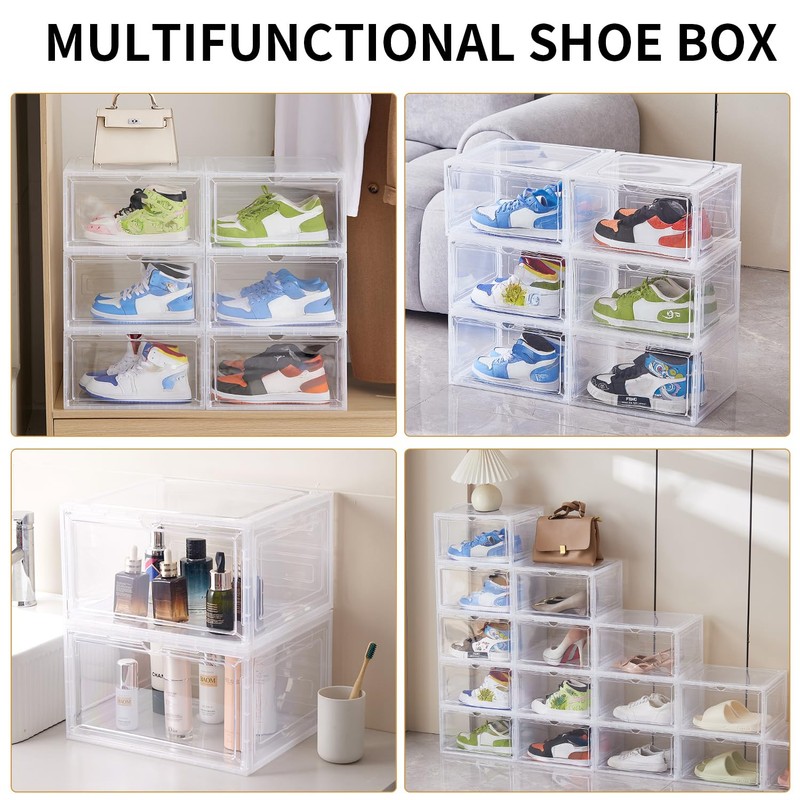 Shoe Boxes Set of 8,Stackable Large Shoe Organizer with Magnetic
