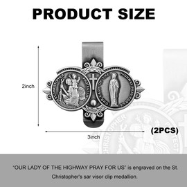JUSTTOP 2 PCS St Christopher Medal for Car, Saint Christopher Metal Round Decor for Sun Visor Clip, Religious Medal Bless Driving Safety Gift for New Old Drivers, Car Accessories (Double Round)