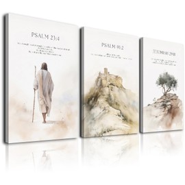 Set of 3 Bible Verse Canvas Print Decor, Christian Canvas Wall Art Home Decor, Inspirational Biblical Scripture Religious Art Prints For Dining Room Living Room Church Artwork Decoration (Framed)