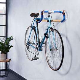 Borgen Bicycle Wall Mount, Elegant Oak Wood with Soft Rubber Pad for Mountain Bikes and City Bikes, Including Velcro