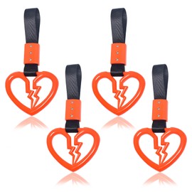 LIN KANG 4 Pieces Broken Heart Shaped Handle Straps Hang Ring Bumper Warning - Heart Hand Strap Drift Charm Rear Bumper Warning Ring Decor for Car Bus Subway Interior Exterior Decoration(Orange)