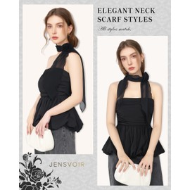 JENSVOIR Chiffon Scarf for Women, Black Removable Flower Neck Scarf Light Soft Fashion Rose Scarves Versatile Headband or Hair Band