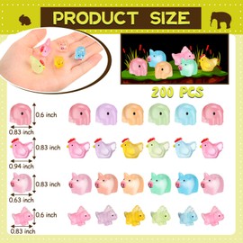 Huwena 200 Pcs Luminous Mini Resin Animals Glow in The Dark Miniature Figurines for Garden DIY Craft Accessories Dollhouse Decorations
