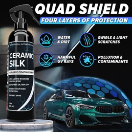Carfidant Ceramic Silk - Ceramic Coating Spray - High Gloss, Hydrophobic Protection & Chemical Resistance for Cars, RVs & Boats - Long-Lasting Shine & Durability for Exterior Detailing - 8 fl. Oz.