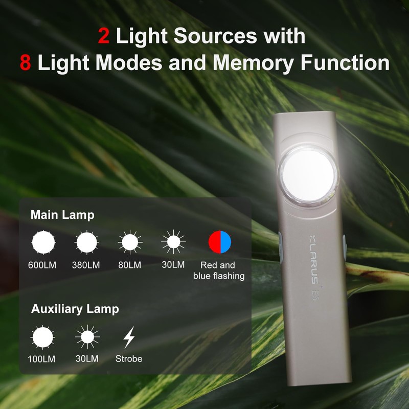 klarus E5 Pocket Flashlight, Rechargeable EDC Flashlight, Super Slim Flat