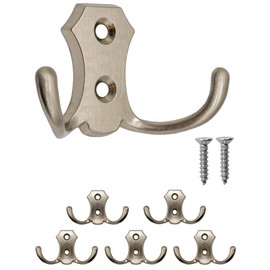 Fuxxer® - 5 Classic Coat Hooks, Clothes Hooks, Double Hooks, Kitchen Hooks, Iron Design, Set of 5 (Bronze)