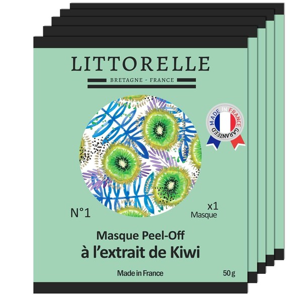 Littorelle 5 x Kiwi Peel-Off Face Mask - Revitalises and Tightens the Skin - Fights Against Premature Skin Ageing - Anti-Ageing Effect - 5 x Powder Pack 50 g