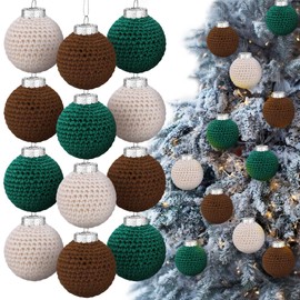 Soulchen 12 Pcs Christmas Crochet Ornaments Balls 2.36 Inch Christmas Knitted Ornaments Neutral Handmade Crochet Decoration for Xmas Tree Festival Wreath Garland Decor(Khaki, Beige, Green)