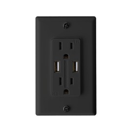 RV Designer S860, AC Dual Outlet with Cover & 2 USB Charge Ports, Black