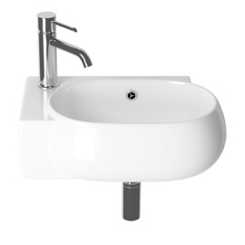 AmpleCharmic Wall Mount Bathroom Vessel Sink, 16.5’’ Floating Ceramic Basin for Small Bathroom with Faucet/Pop-up Darin/P-trap/Overflow, One-stop Shopping Modern Sink, Right Hand, White