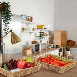 Relaxdays Fruit Bowls, Set of 2, Decorative Baskets for Fruit, Bread and Much More, Made of Water Hyacinth, HBT Approx. 7 x 34 x 24 cm, Boho Style, Natural