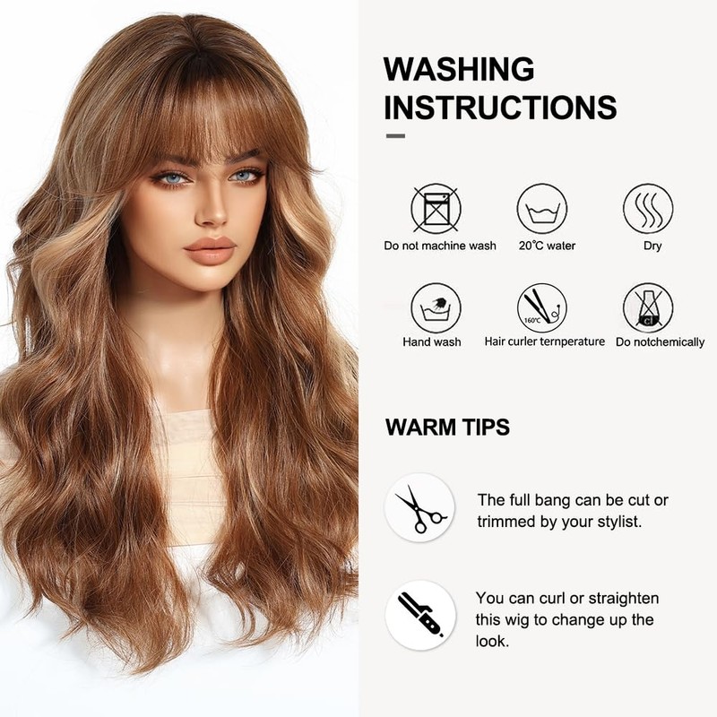 OUFEI Long Wavy Ombre Ginger Wigs for Women with Bangs