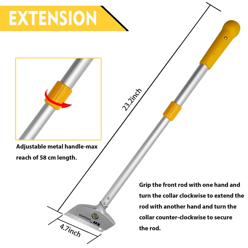 XW Razor Blade Scraper with Adjustable Handle, 23" Long Handle