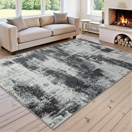 Enqinar Area Rugs 5x7 for Living Room, Modern Abstract Machine Washable Area Rug for Dining Room, Non Slip Ultra Thin Low Pile Stain Resistant Floor Carpet for Bedroom Dorm, Grey