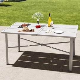 YITAHOME 59" Rectangular Outdoor Patio Dining Table for 6-Person, Outdoor Patio Dining Table with 2" Umbrella Hole and Sturdy Iron Frame Perfect for Lawn Backyard Garden, Gray