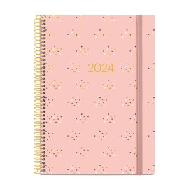 Miquelrius - 2024 Week to View Plus Size 155 x 213 mm (A5 Similar) Hardback Spiral Bound Elastic Band Spanish English and Portuguese Minidots Gold Stamped