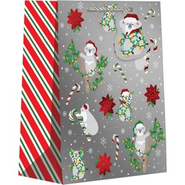 Jillson Roberts Medium Christmas Gift Bags with Foil Accents & Spot Gloss, Koalas (12 Count)