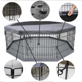 PETIME Foldable Metal Dog Exercise Pen/Pet Puppy Playpen Kennels Yard Fence Indoor/Outdoor 8 Panel 24" W with Top Cover and Bottom Pad (Playpen+Bottom+Top Cover, 8 Panels 30" H)