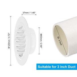 PATIKIL 3" Round Air Vent Cover, 304 Stainless Steel Louvered Wall Inlet Outlet Grill Screen Mesh Ducting Soffit Vent with Screws for Ventilation, White