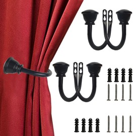 Kowibcl 4 soportes para cortinas, alzapaños para colgar en la pared con remate de agarre, soportes decorativos para cortinas para recámara, sala de estar, oficina, hogar, color negro
